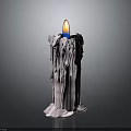 Burning Black And White Candle With Dripping Wax And Blue Yellow Flame