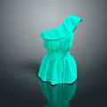 Stylish Green One Shoulder Ruffle Dress With Flared Skirt Design