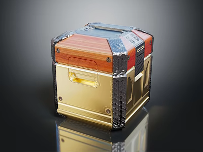 Vintage Style Cube Storage Box With Gold Red Black Leather And Metal Rivets 3d model