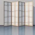 Modern Hinged Door Room Divider With Golden Frame And Geometric Pattern 3d model