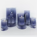 Modern Blue Glass Candle Lamps with Different Sizes and Burning Candles