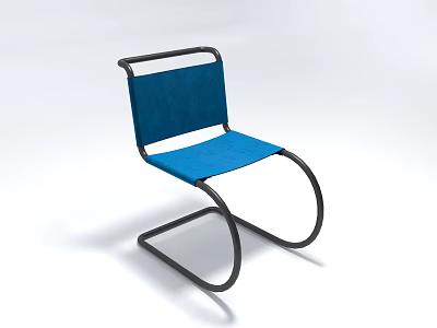 Modern Single Chair With Blue Fabric Seat And Black Metal Frame 3d model
