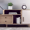 Modern TV Stand With Wooden White Design Drawers Shelves Table Lamp Potted Plant And Books