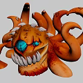 Game Movie Character Orange Octopus Monster With Blue Eyes Sharp Teeth And Tentacles