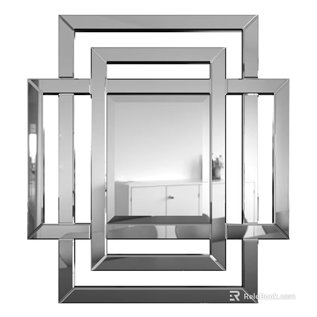 Modern Geometric Metal Frame Mirror With Multiple Reflective Panels And Cabinet Reflection 3d model 