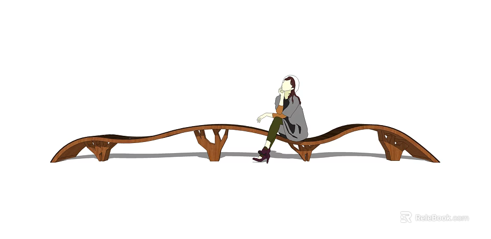 Modern Wooden Outdoor Chair With Unique Curved Design For Garden Relaxation Seating 3d model 