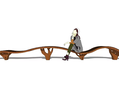 Modern Wooden Outdoor Chair With Unique Curved Design For Garden Relaxation Seating 3d model