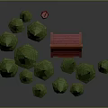 3D Modeled Green Pine Trees With Brown Trunks And Red Cart On Gray Background