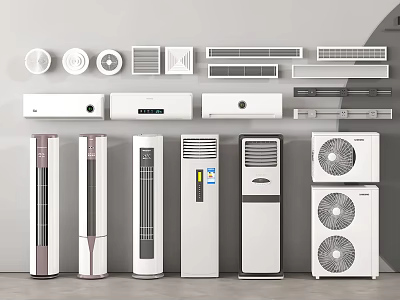 Variety of Air Conditioners and Fans Including Wall Mounted and Floor Standing Units 3d model