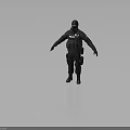 Police Officer In Tactical Black Uniform With Helmet And Gear Standing On Gray Background