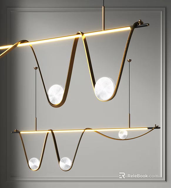 Modern Geometric Pendant Light With Gold Metal Frame And Circular Glass Shades In Interior Space 3d model 