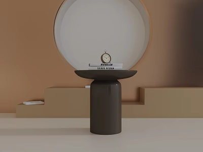 Black Cylindrical Side Table With Round Top And Clock On Beige Wall Background 3d model