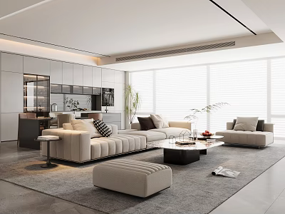 Modern Italian Guest Dining Room Hideway Guest Dining Room Multi-seat Sofa Set Marble Coffee Table Leisure Sofa Chair Nakajima Table and Chair Sideboard Wine Cabinet 3d model