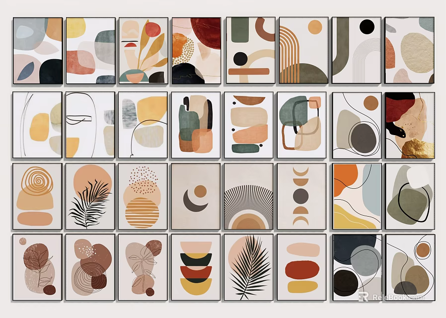 Abstract Art Prints Series With Colorful Geometric And Botanical Design Elements 3d model 