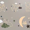 Cute Wooden Wall Decor With Stars Clouds Airplane Astronaut And Moon For Kids Room