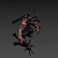Horror Game Movie Character With Tentacles Scars Collar And Muscular Body