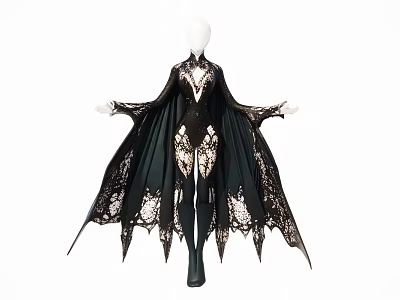 Elegant Model In Black Lace Cape And Bodysuit With Dramatic Design 3d model
