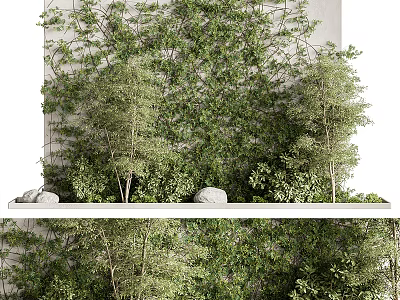 Natural Layered Garden Landscape Design With Vertical Living Wall Bamboo And Stones 3d model