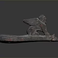 Winged Human Bronze Sculpture With Crouching Pose Ancient Texture And Elongated Base