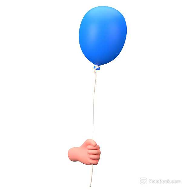 Decorative Ornament Set Featuring Blue Balloon Held by Hand with String 3d model 