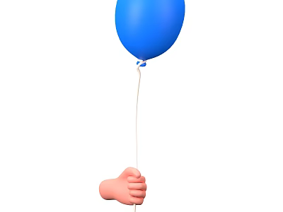 Decorative Ornament Set Featuring Blue Balloon Held by Hand with String 3d model