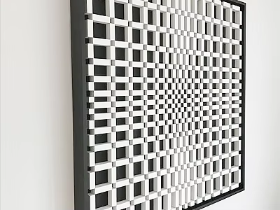 Abstract Painting Black And White Grid Pattern Creating Visual Depth Black Frame On White Wall 3d model
