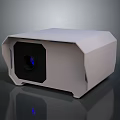 Modern White Desktop Computer Camera With Black Panel And Blue Lens