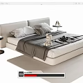 Modern Double Bed With White Headboard Gray Blanket Pillows And Side Tables 3d model
