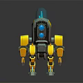 Yellow and Blue Mechanical Robot Character With Blue Light And Mechanical Legs