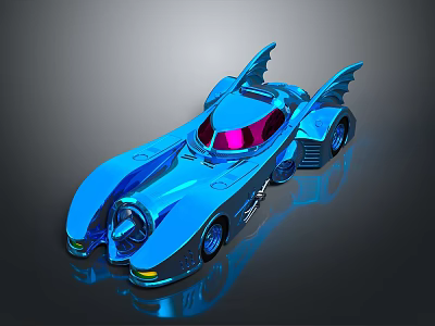 Futuristic Blue Bat Like Wings Car With Shiny Exterior And Red Tinted Windows 3d model