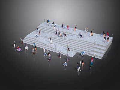 Urban Outdoor Stepped Platform With People Sitting Standing And Gathering 3d model