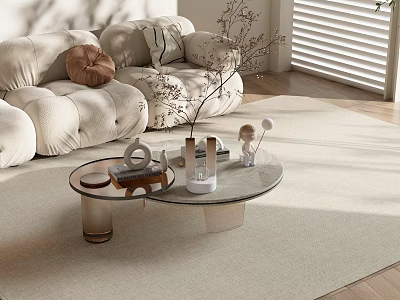 Modern Glass Coffee Table With Decorative Accents In Bright Living Room Setting 3d model
