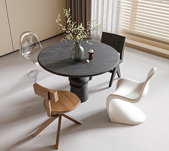 Modern Dining Table and Chair Combination Dining Chair Single Chair Round Dining Table 3d model