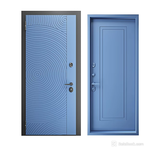 Blue Swing Doors With Spiral Pattern And Simple Design Handle And Lock 3d model