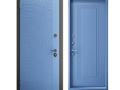 Blue Swing Doors With Spiral Pattern And Simple Design Handle And Lock 3d model
