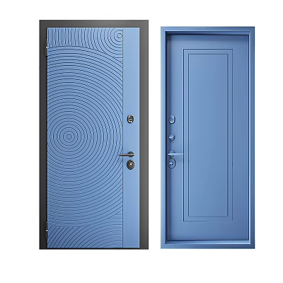 Blue Swing Doors With Spiral Pattern And Simple Design Handle And Lock 3d model