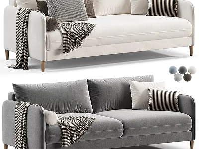 Modern Two-Seater Sofa With Decorative Pillows Cozy Throw Blanket And Multiple Color Options 3d model