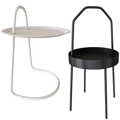 Stylish Modern Tray Top Round Side Tables With White And Black Metal Frame Design 3d model