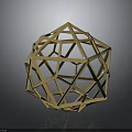 Golden Geometric Polyhedron Wireframe Structure With Reflection On Dark Background