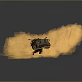 Military Weapon Mounted On Camouflage Armored Vehicle Driving On Sandy Terrain With Orange Dust Cloud