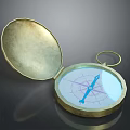 Open Brass Compass With Blue Needle And White Dial Ring Handle