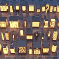 Various Designed Outdoor Lights Lit And Arranged On Stone Tile Floor