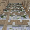Modern Public Lobby Interior With Escalator Green Plants And People Activity