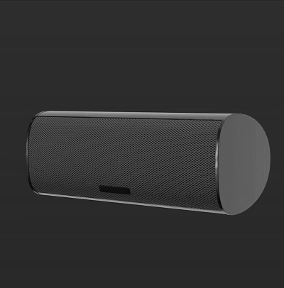 Modern Wireless Bluetooth Speaker With Cylindrical Mesh Surface And Sleek Black Design 3d model