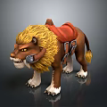 Fierce 3D Lion With Yellow Mane Red Saddle Metal Buckles And White Paws