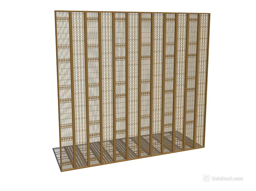 Modern Wooden Room Divider With Lattice Design And Vertical Panels 3d model 