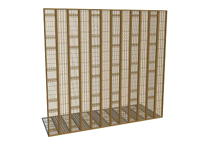 Modern Wooden Room Divider With Lattice Design And Vertical Panels 3d model