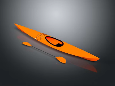 Lightweight Orange Kayak with Paddle for Outdoor Recreational Water Activities 3d model
