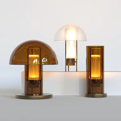 Modern Table Lamps With Brown White Dome Shades Glass Bases And Warm Lighting 3d model