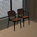 Stylish Modern Single Chair Design With Rattan Seat Back Black Frame And Window Blinds Curtains